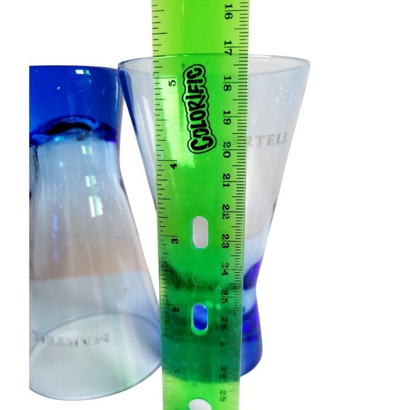 Set Of 4 Martell Cognac Etched Cobalt Blue Cocktail Glasses 9oz Von Pok - Picture 8 of 9